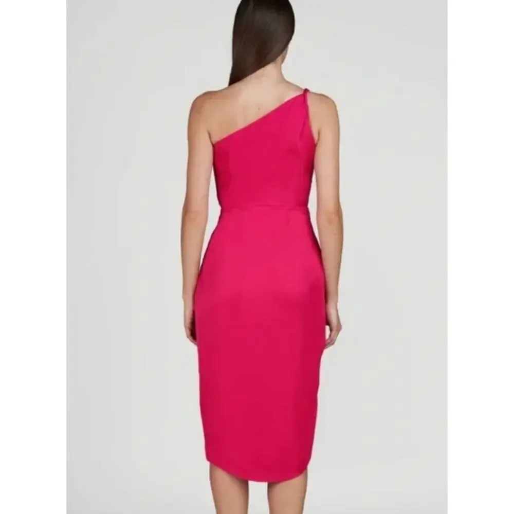 AMUR hot pink Deena satin one shoulder mini dress